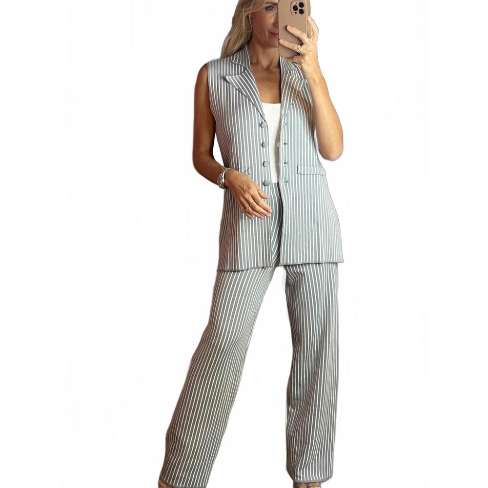 NEW AURORA carly striped vest and pants set in grey